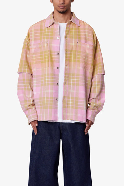 Dip Fade Flannel Shirt - Pink