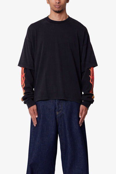 Double Layer Thermal Sleeve Tee - Washed Black