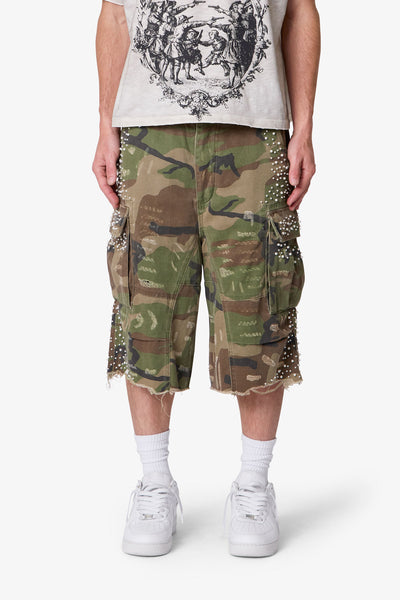 Pearled Cargo Shorts - Camo