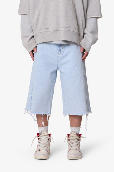 Ultra Baggy Cut Off Denim Shorts - Light Blue